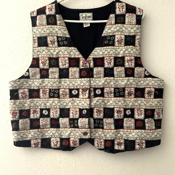 VINTAGE TANTRUMS BLUE PATCHWORK VEST PLUS 1X - Picture 1 of 10